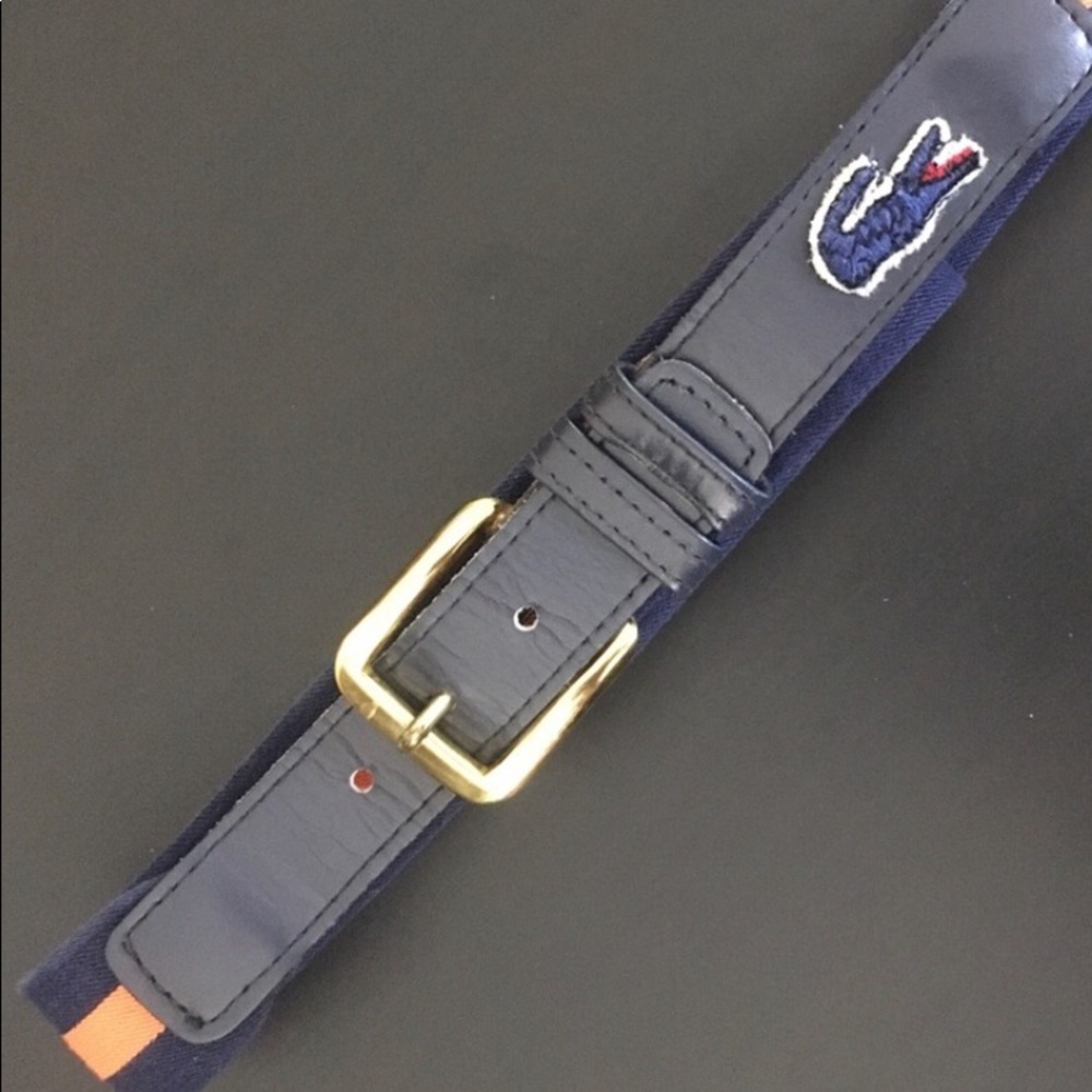 Lacoste 36/90 leather elastic belt brass buckle